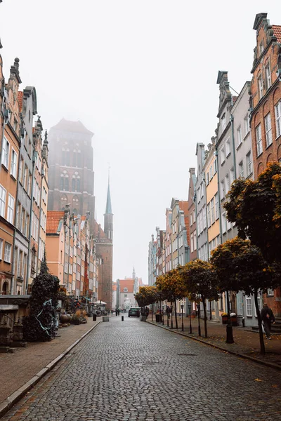 Autumn morning city alley at old town of Gdansk, Poland. High quality photo