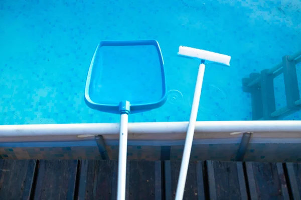 Swimming pool cleaning equipment.Service and maintenance of the pool. High quality photo