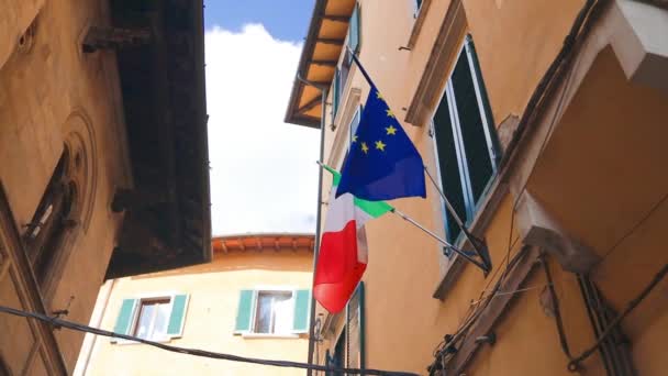 Государственный Флаг Италии Европейского Союза Здании Летнее Время Высококачественные Fullhd — стоковое видео
