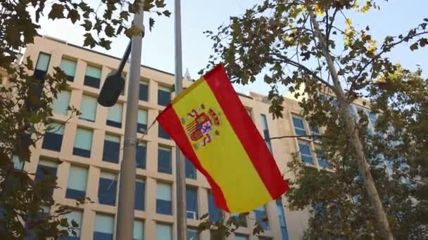 Bandera España Ondeando Viento Aire Libre Concepto Día Independencia Octubre — Vídeo de stock