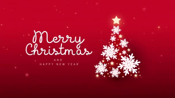 圣诞树上点缀着雪花 红色背景上点亮了星星 圣诞快乐和新年晚会 高质量的4K镜头 — 图库视频影像