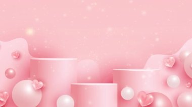 Minimum arkaplan, ürün sergisi için podyum oluşturun. Sevgililer günü pembe arka planı. Soyut model arka plan. 4k