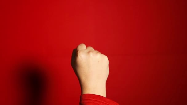 Mão Jovem Caucasiana Mostrando Dedos Sobre Fundo Vermelho Isolado Contando — Vídeo de Stock