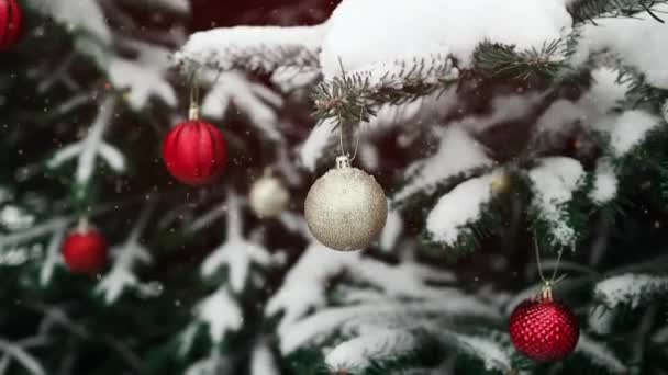 Joyeux Nouvel Arbre Noël Décore Avec Boule Verre Rouge Sur — Video