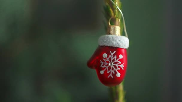 Dihiasi Dengan Lampu Pohon Natal Dengan Latar Belakang Hijau Tua — Stok Video
