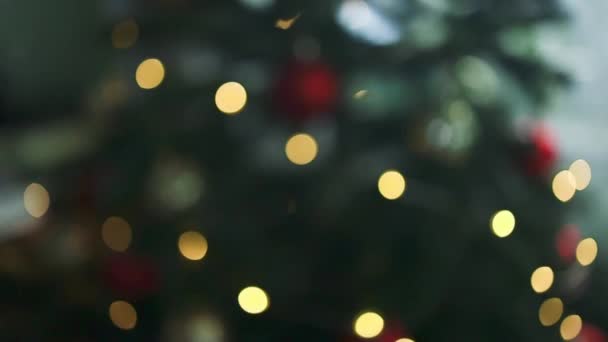Decorato Con Luci Albero Natale Sfondo Verde Scuro 2024 Buon — Video Stock