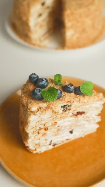 Kue Buatan Sendiri Napoleon Millefeuille Delicate Custard Cake Dihias Dengan — Stok Video