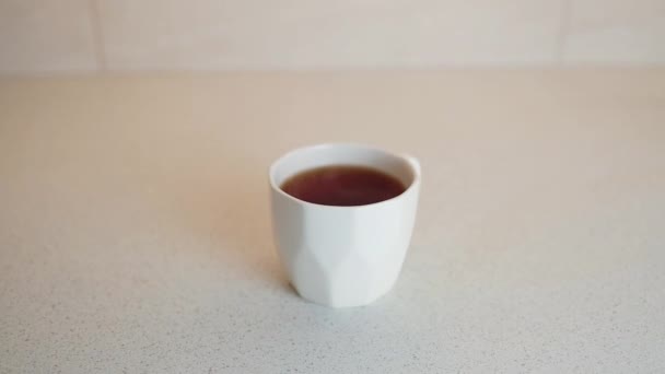 Nahaufnahme Dampfend Heißen Kaffee Oder Tee Tasse Heißgetränk Konzept Hochwertiges — Stockvideo