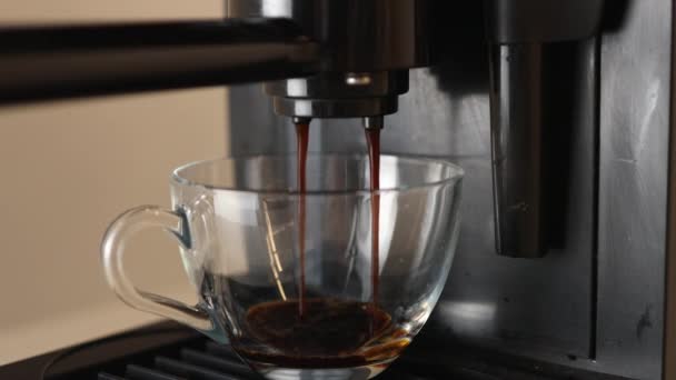 Versare Flusso Caffè Dalla Macchina Professionale Tazza Faccio Doppio Espresso — Video Stock