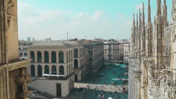 Vue Aérienne Sur Toit Célèbre Statue Cathédrale Cathédrale Duomo Milano — Video