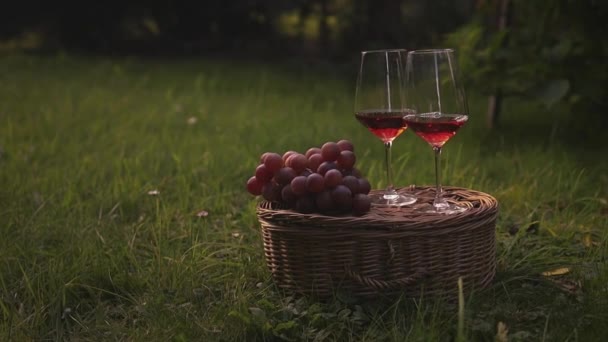 Δύο Ποτήρια Νόστιμο Ξηρό Ροζέ Κρασί Από Ώριμα Σταφύλια Ένα — Αρχείο Βίντεο