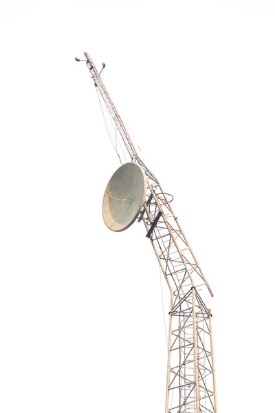 Komunikační Věž Poškozena Bouří Modrou Izolovanou Bílém Pozadí — Stock fotografie