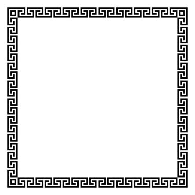 Kare çerçeve, pürüzsüz dolambaçlı. Ortalamalar, dekoratif çerçeveler, sürekli çizgilerden inşa edilir, tekrarlanan motifler oluşturulur. Yunan perdesi ya da Yunan anahtarı. Vektör illüstrasyonu.