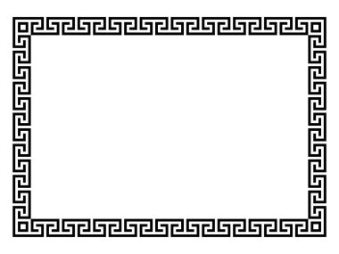 Kare çerçeve, pürüzsüz dolambaçlı. Ortalamalar, dekoratif çerçeveler, sürekli çizgilerden inşa edilir, tekrarlanan motifler oluşturulur. Yunan perdesi ya da Yunan anahtarı. Vektör illüstrasyonu.
