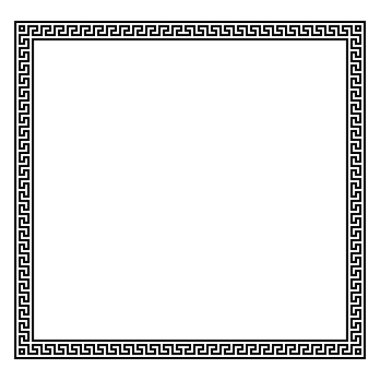 Kare çerçeve, pürüzsüz dolambaçlı. Ortalamalar, dekoratif çerçeveler, sürekli çizgilerden inşa edilir, tekrarlanan motifler oluşturulur. Yunan perdesi ya da Yunan anahtarı. Vektör illüstrasyonu.