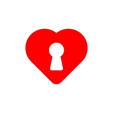 Kalp şeklinde asma kilit, kırmızı kilit, kilitli ve kilitsiz, beyaz, kırmızı asma kilit kalp, aşk hissi için. Logo illüstrasyonu. Vektör grafikleri. EPS 10