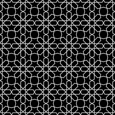 Kusursuz İslami örüntü gri ve beyaz vektör çizimi, soyut İslami doku grafik tasarım arka planı. Tekstil süsü. Vektör çizimi. EPS 10.