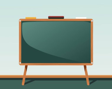 Back to school text drawing by colorful chalk in blackboard with school items. Back to school vector concept design