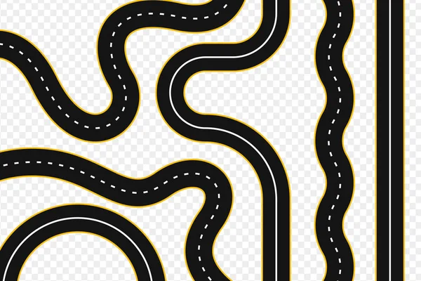 Set Bending Roads Highways Vector Illustrations Road Winding Highway Isolated — Stock Vector