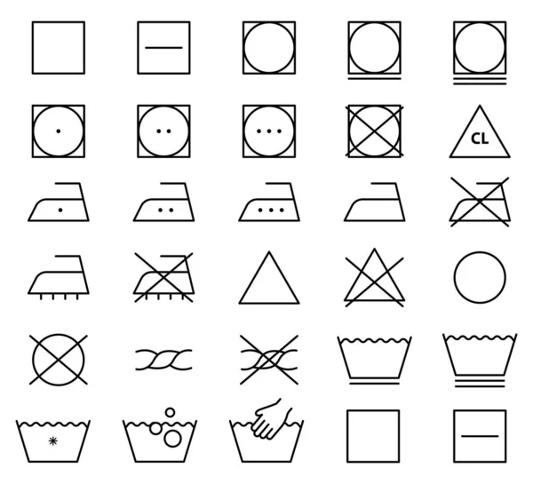 Laundry Vector Icons Set Símbolos Lavagem Instruções Cuidados Roupas Nos — Vetor de Stock