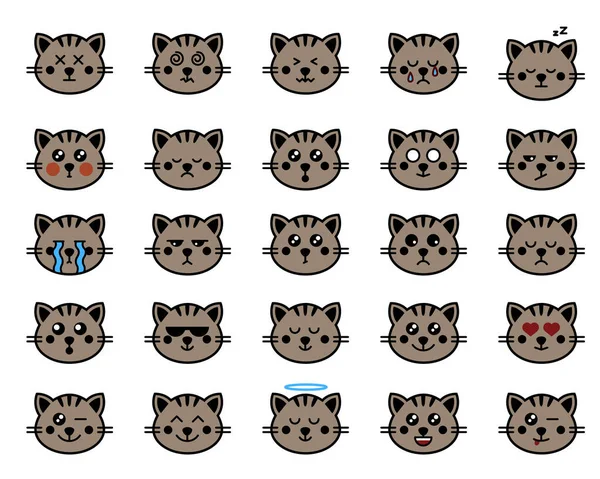 Emoticono Lindo Gatito Conjunto Vector Emoticono Gato Emoji Vector Conjunto — Vector de stock