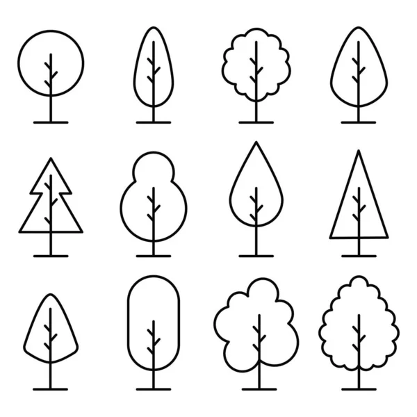 Tree Vector Line Icon Set Naturally Beautiful Symbol Wooden Trunk — Stock Vector