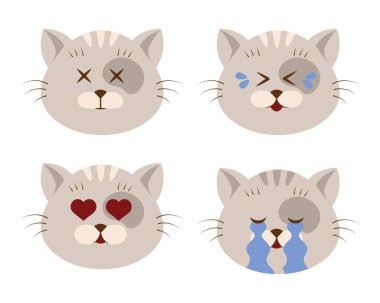 Sevimli Kitty Emoticon. Bir grup kedi emoticon vektörü. Emoji vektörü. Gülümseme ikonu hazır. Vektör illüstrasyonu EPS10