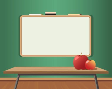 Back to school text drawing by colorful chalk in blackboard with school items. Back to school vector concept design