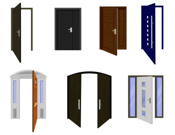 Sammlung Offener Und Geschlossener Türen Eingangs Und Ausgangstüren Mit Griffen lizenzfreie Stockillustrationen