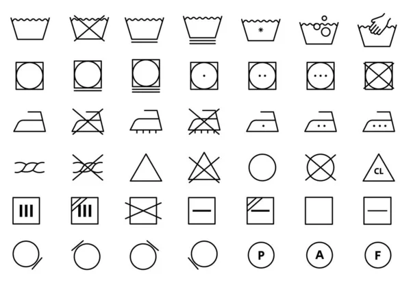 Laundry Vector Icons Set Washing Symbols Care Clothes Instructions Labels — Stock Vector