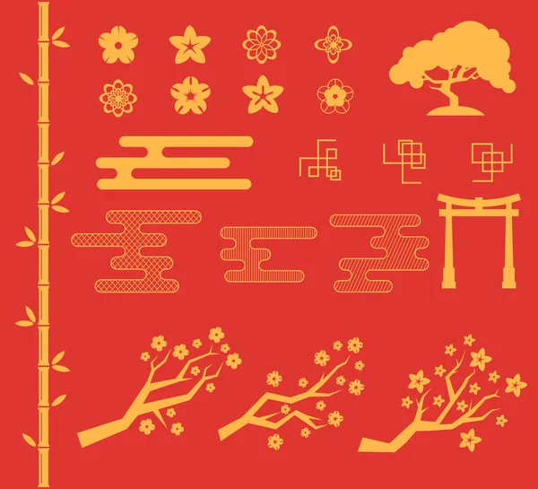 Asiatische Elemente Chinesische Festliche Dekor Florale Muster Und Ornamente Blumen — Stockvektor