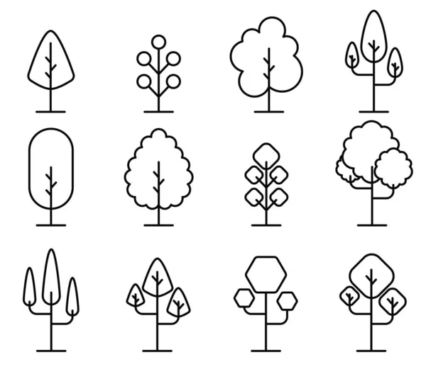 Ensemble Icône Ligne Vectorielle Arbre Naturellement Beau Symbole Tronc Bois — Image vectorielle