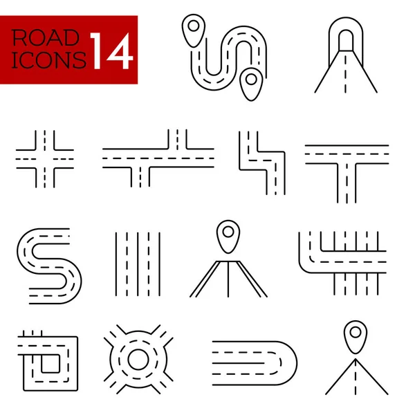 Straßensymbole Gesetzt Straßenabschnitte Unterschiedlicher Form Navigation Und Straßen Verwandte Editierbare Stockillustration