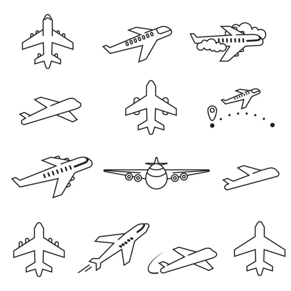 Havaalanı Hattı Simgeleri Düzenlenebilir Vuruşu. Uçak ikonları, yolcu uçakları, ince çizgi dizaynı. Düzenlenebilir hareket.