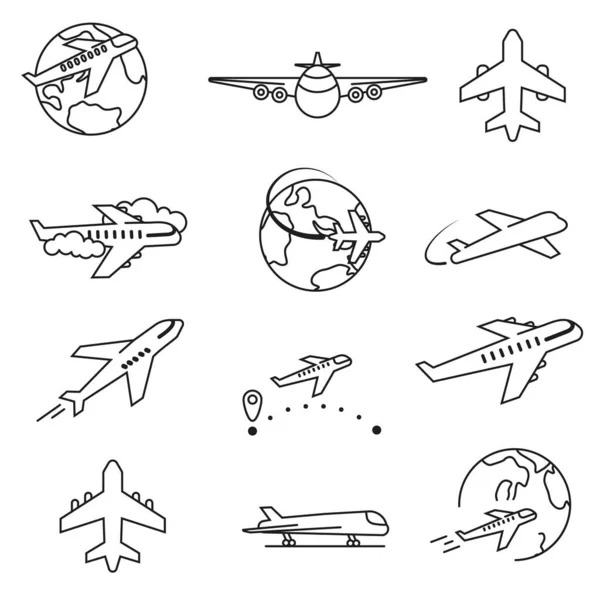 Airport Line Icons Editable Stroke Flugzeug Symbole Gesetzt Passagierflugzeug Flugzeug Vektorgrafiken