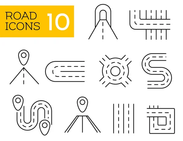 Yol simgesi ayarlandı. Farklı şekillerde yol bölümleri. Yönlendirme ve yollarla ilgili düzenlenebilir vuruş ana hatları simgeleri ayarlandı.