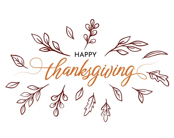 Happy Thanksgiving Schriftzug Hintergrund Mit Blättern Vektorillustration lizenzfreie Stockvektoren