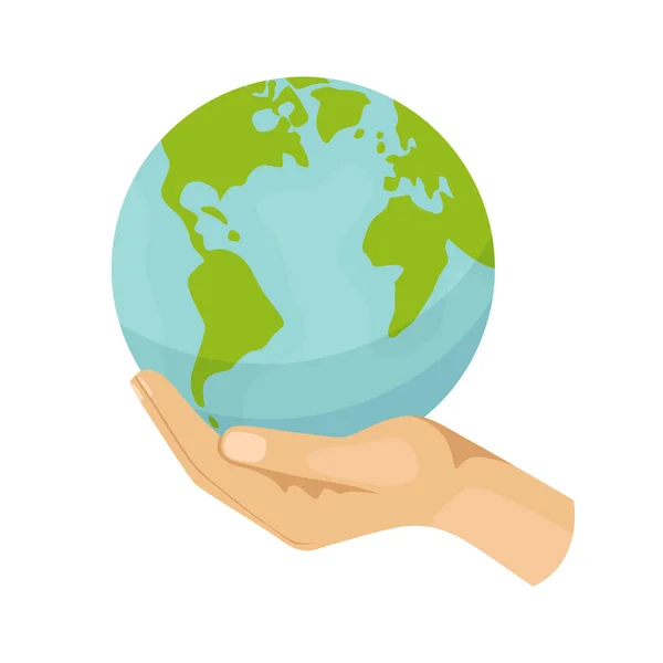 Gezegen işçilerini kurtar. Karikatür insan elleri farklı ekolojik semboller ve elementler taşır. Çevre koruma işareti..