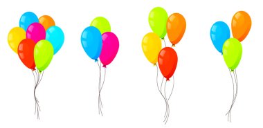 Balonlar havada uçuşuyor. Hava balonları grupları, yüzen şenlik dekorasyonları. Balonlar, desteler. Şölen süslemeleri havada süzülüyor. Dizgilerde helyum balonları dekoru.