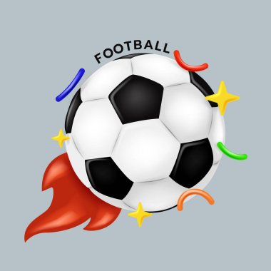 Futbol topu gerçekçi 3D tasarım tarzı. Beyaz arka planda izole edilmiş spor unsurlarının bir kopyası. Spor dizaynı tasarımı. Vektör illüstrasyonu EPS10