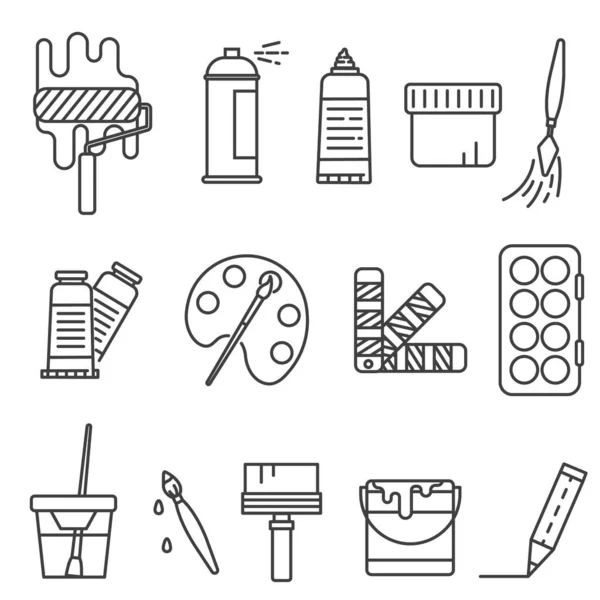 Fırça izi simgelerini boya. Tasarım ve zanaat ikonu seti, taslak tarzı. Grafik Tasarımcısı