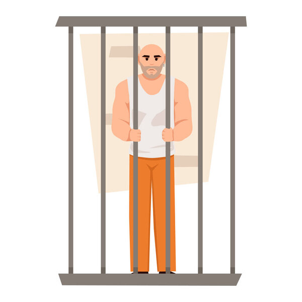 Prisoner in orange uniform. Colorful male prisoner. Arrested men. Vector flat illustration EPS10