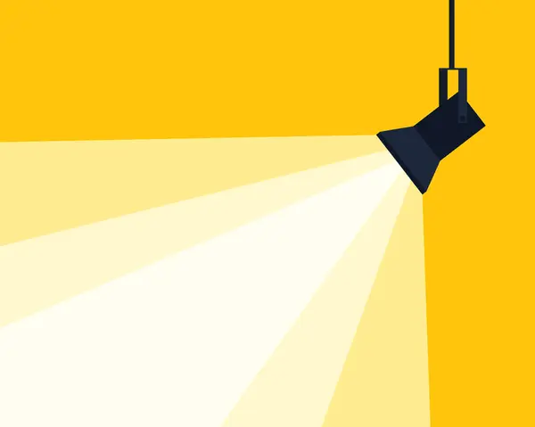 Lamba aydınlatma simgesi düz stil. Spotlight vektör illüstrasyonu. Spot ışıkları. Sarı arkaplanda düz ışık ve metin için boşluk.