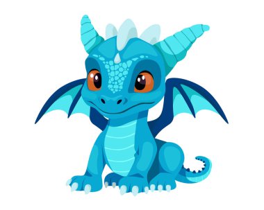 Beyaz Arkaplanda Neşeli İfadesi Olan Sevimli Çizgi Film Bebek Ejderhası. Çin Yeni Yılı. Bebek ateş ejderhası ya da dinazor sevimli karakter izole vektörü. Peri masalı canavarı