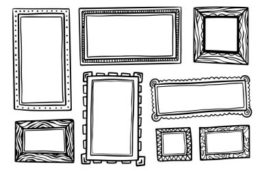 El çizimi çerçeve seti. Kare vektör kenar çerçeveleri. Klasik karalama resim çerçevesi. Çizim biçimi.