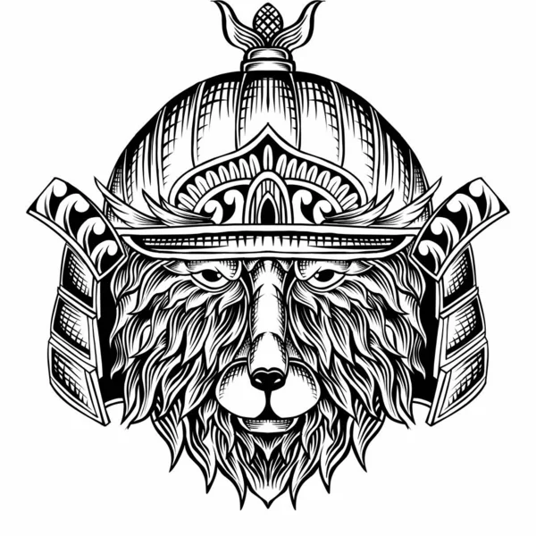 Samuray temalı bir kurt kafasının el çizimi.