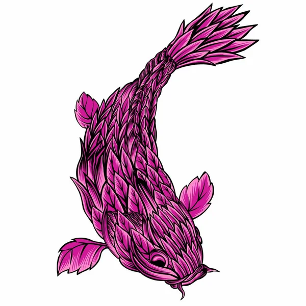 Pembe ve bitkisel temalı koi balığı çizimi
