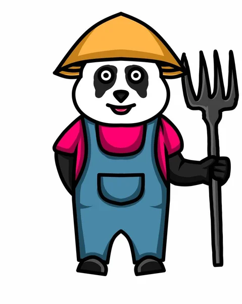 作为农民的熊猫的卡通画 — 图库矢量图片
