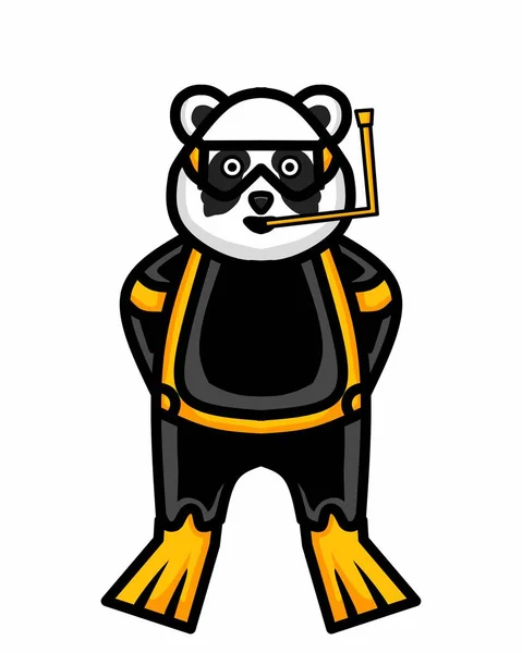 Tecknad Illustration Panda Som Arbetar Som Dykare — Stock vektor