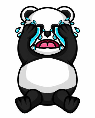 Aşktan ağlayan bir pandanın karikatür çizimi.